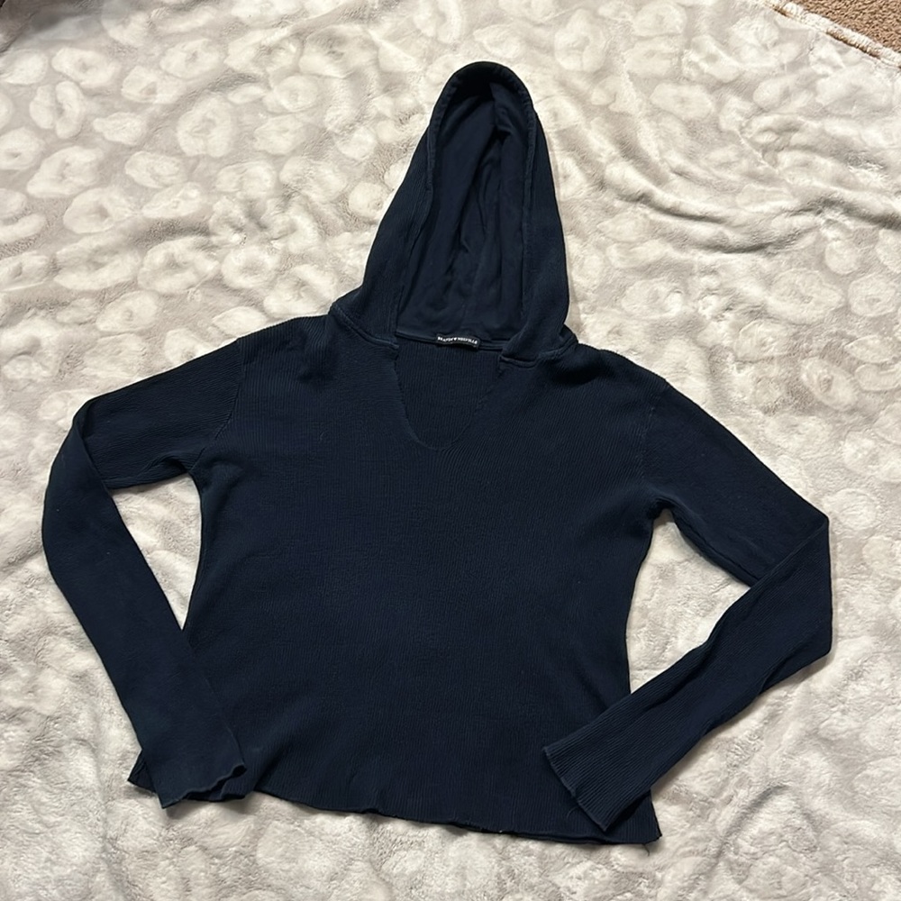 Brandy Melville Long Sleeve Hoodie Waffle T shirt Navy Blue